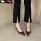Nude women's high heels, soft leather, pointed toe, soft-soled, French-style, skirt-matching shoes with a gentle, low-heeled design.