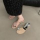 Wedge-heel pigeon egg rhinestone slip-on sandals, fairy shoes, 2025 new summer French outdoor sandals