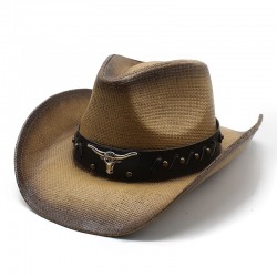 Western cowboy hat, spring and summer, horseback riding, beach, and vacation hat, hard straw hat for sun protection