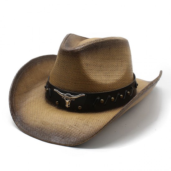 Western cowboy hat, spring and summer, horseback riding, beach, and vacation hat, hard straw hat for sun protection