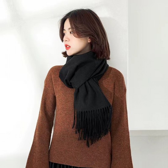 2025 red scarf for women, winter faux cashmere solid color scarf, upscale warmth, Korean-style tassel scarf for men, versatile.
