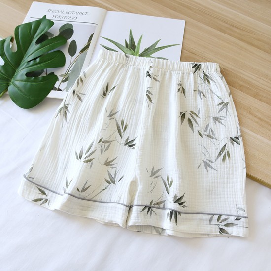 Summer women's shorts, pure cotton double-layer gauze, thin, loose, wrinkled, comfortable, breathable loungewear, suitable for outdoor wear.