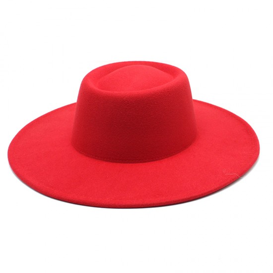 New cross-border autumn and winter woolen 9.5cm wide-brim jazz hat for men and women, with a convex and concave ring-shaped top hat