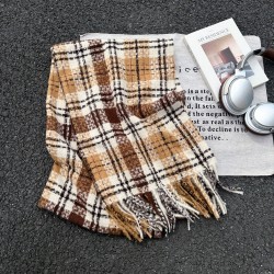 A new cross-border retro plaid scarf for women, versatile and warm for autumn and winter, thickened and dual-use faux cashmere shawl.