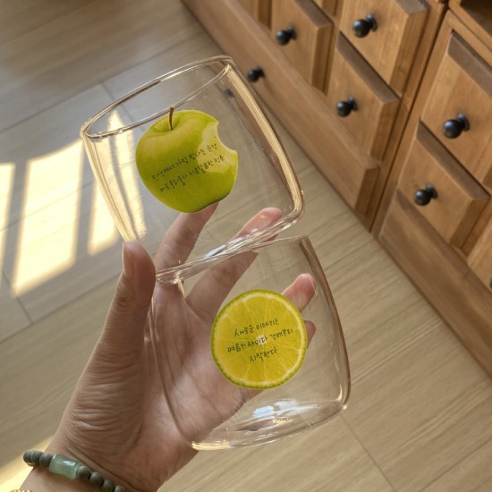 Korean INS natural style blueberry fruit glass, high-borosilicate heat-resistant milk cup. Simple, artistic breakfast cup