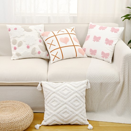 Cross-border ins Nordic embroidered bow and flower sofa pillows, tufted girly heart cushions for home decor Cross-border ins Nordic embroidered bow and flower sofa pillows, tufted girly heart cushions for home decor