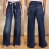 Foreign Trade Wholesale European and American Women's 2025 Spring New Lace-Up Stretch Jeans, Straight-Leg, Elegant Wide-Leg Pants