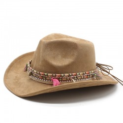 Bohemian European and American style suede western cowboy hat, rolled brim, Tibetan-style jazz hat for ethnic minorities