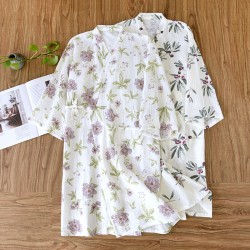 Women's spring and autumn pajamas, pure cotton jacquard double-layer cotton gauze, simple Japanese-style long-sleeved trousers, thin, loungewear. Two-piece loungewear set