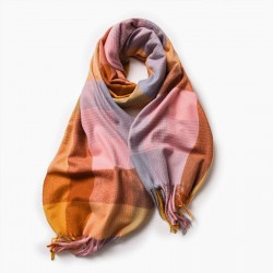 Rainbow contrasting plaid tassel scarf, dopamine shawl, warm and thickened Korean-style scarf for women, fashionable for autumn and winter.