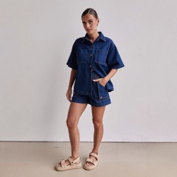 Amazon Foreign Trade Cross-Border 2025 Summer European and American women's casual retro loose shirt and denim shorts set