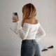 Slim-fitting, draped, long-sleeved, solid-color top and shirt