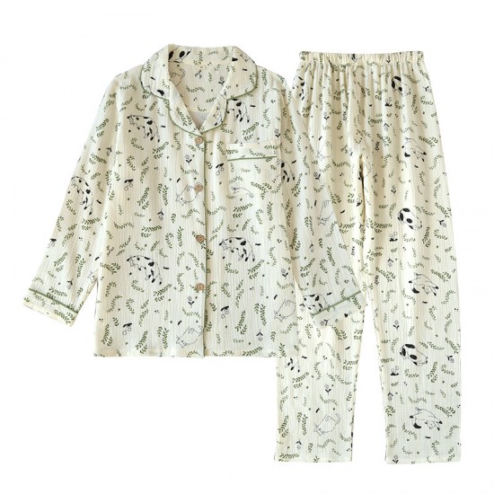 New cotton gauze pajamas for women, spring, autumn, and summer, long-sleeved, all-cotton, thin, simple loungewear set suitable for outerwear New cotton gauze pajamas for women, spring, autumn, and summer, long-sleeved, all-cotton, thin, simple loungewear set suitable for outerwear