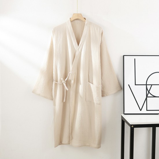 Men's spring and summer nightgown, thin, plus-size, kimono bathrobes, loose, three-quarter sleeve crepe for couples Men's spring and summer nightgown, thin, plus-size, kimono bathrobes, loose, three-quarter sleeve crepe for couples