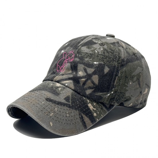 New American rose red bear embroidered camouflage baseball caps, trendy outdoor sun hats.