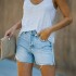 2024 European and American Cross-Border Bestseller: Raw-Edge Slit High-Waisted Washed Elegant Commuter Denim Shorts for Women