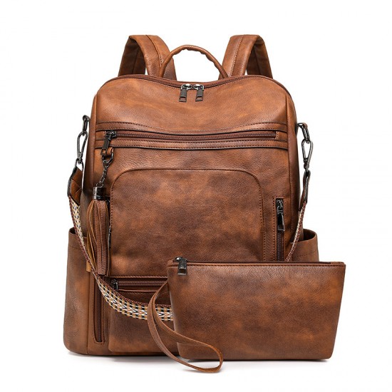 Women's backpacks, 2025 new large-capacity PU retro business bags, backpacks, laptop backpacks wholesale.