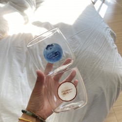Korean INS natural style blueberry fruit glass, high-borosilicate heat-resistant milk cup. Simple, artistic breakfast cup