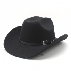 New straight-top cowboy hats for men. British-style woolen hat, flat-top, flat-brimmed black hat, European and American style