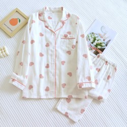Summer women's pajamas, pure cotton double-layer gauze, thin, short-sleeved, cropped, round-neck, two-piece loungewear set for outdoor wear