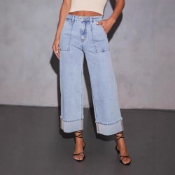 2025 New Stretch Trousers: Washed High-Waisted Jeans: Fashionable, Casual, and Versatile Wide-Leg Jeans for Women