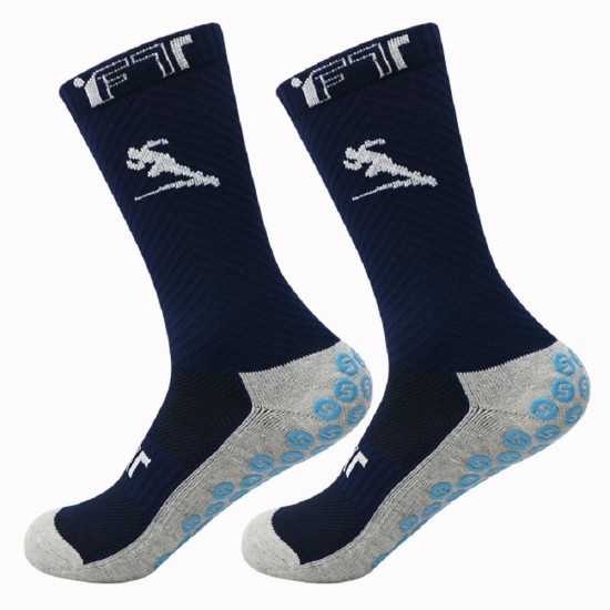 Dop-coated mid-calf sports socks, non-slip, thickened, terry sole, and sweat-wicking cotton training socks, one-size-fits-all for adult football socks.