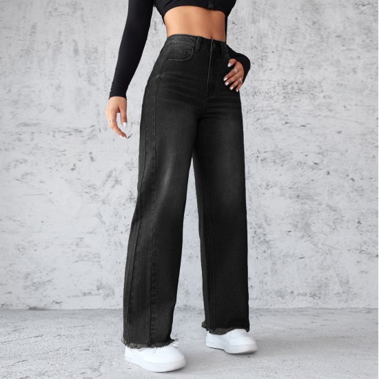 2025 factory direct sales, in stock, cross-border new Amazon independent station, elegant non-stretch straight-leg wide-leg jeans for women