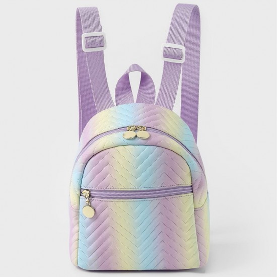 Best-selling cross-border women's backpack, rainbow multi-color PU quilted mini backpack, stylish and casual, high-end school bag