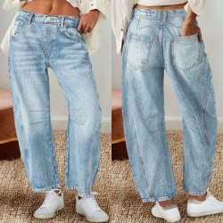 Cross-border 2025 new European and American retro banana pants, loose-fitting scimitar trousers, wide-leg pants, mid-rise straight-leg jeans for women