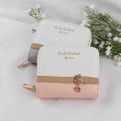 Lianbu Korean-style short women's wallet, a fresh, two-fold, zippered, solid-color PU, student wallet.