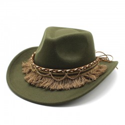 Cross-border retro ethnic-style tassel felt hat, jazz flat-brimmed hat for men and women, British woolen hat