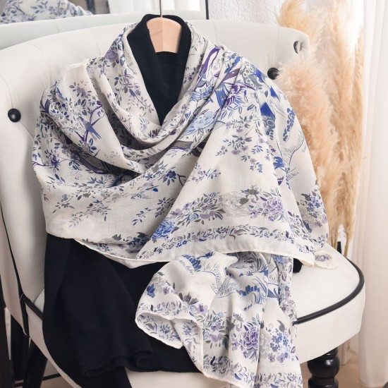 Thin, niche imitation cotton and linen, pastoral-style printed silk scarf, Japanese and Korean, fashionable and elegant shawl for women, a sophisticated holiday gift
