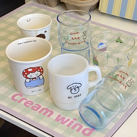 Niche and simple Instagram cartoon koala penguin glass, heat-resistant juice cup, coffee cup, 280ml couple sized.