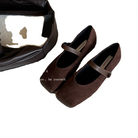 Square-Toed Mary Jane Shoes for Women, Fall/Winter 2023 New Suede Strappy Retro Dress-Paired Plush Shoes