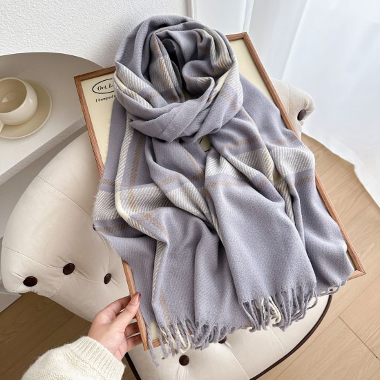 Autumn and winter warm, whitening, thickened Korean-style scarf for women, faux cashmere plaid tassel shawl for students.