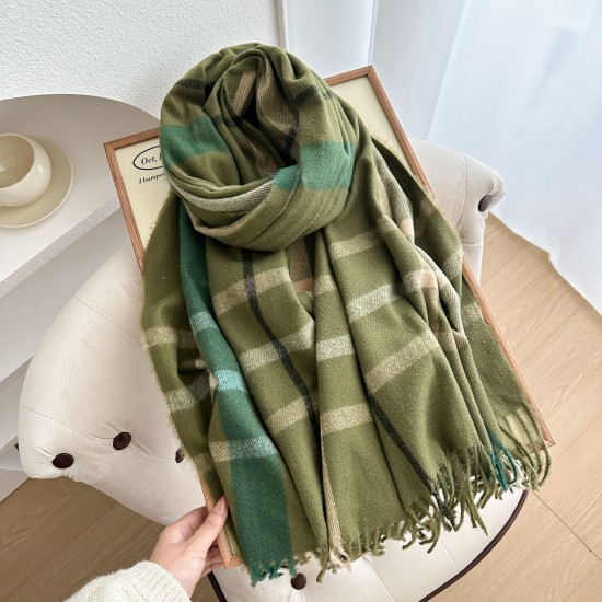 Autumn and winter double-sided colorblock plaid tassel scarves, simple and versatile, warm, men and women couples scarves, birthday gifts.