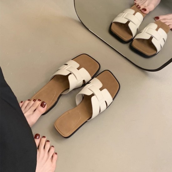 Women's wedge-heeled thick-soled slippers (Summer outdoor wear, 2025 new style, vacation style, flip-flops, French-style square-toed sandals)