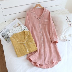Wholesale new women's nightgown, cotton crepe bath skirt, double-layer gauze open-front long-sleeved loungewear, dropshipping.