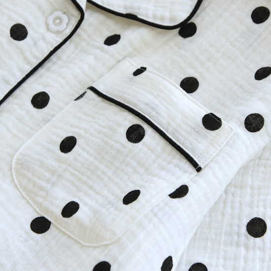Women's summer pajamas, plus-size, pure cotton, double-layered gauze shorts, polka-dot, loose loungewear two-piece set Women's summer pajamas, plus-size, pure cotton, double-layered gauze shorts, polka-dot, loose loungewear two-piece set