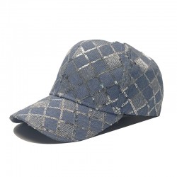 New Washed Denim Checkerboard Sequin Baseball Hat for Women: Casual and Versatile, Face-Showing, Small Sun Protection Baseball Hat