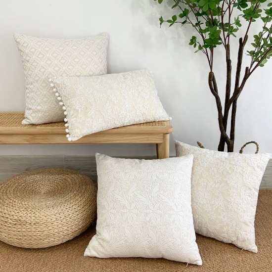 French light luxury lace large flower pillow, ins cotton and linen floral sofa cushion cover, classic and elegant 3D embroidery French light luxury lace large flower pillow, ins cotton and linen floral sofa cushion cover, classic and elegant 3D embroidery