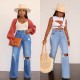 2025 Amazon cross-border new ripped jeans for women, washed wide-leg straight-leg trousers in stock.
