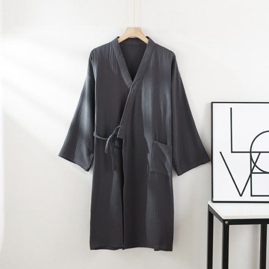 Men's spring and summer nightgown, thin, plus-size, kimono bathrobes, loose, three-quarter sleeve crepe for couples Men's spring and summer nightgown, thin, plus-size, kimono bathrobes, loose, three-quarter sleeve crepe for couples