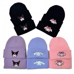 Cute Autumn/Winter Cartoon Parent-Child Knitted Hat, Kuromi Melody Cinnamon Dog Embroidered Warm Wool Hat