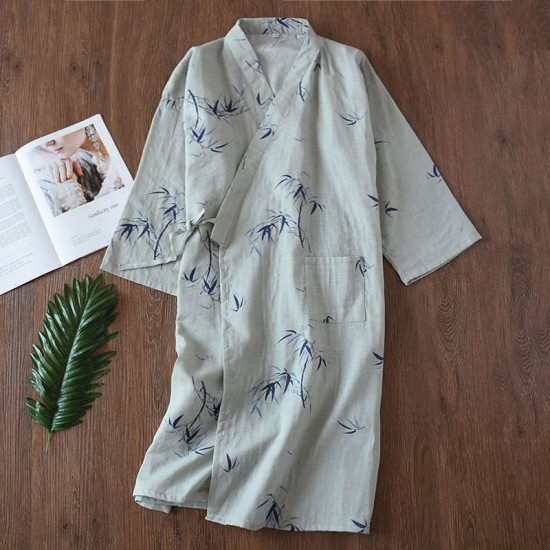 Men's and women's summer cotton gauze nightdresses, cardigans, Japanese yukata, Japanese-style bathrobes, plus-size, couples' saunas