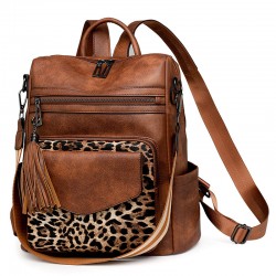 Cross-border PU women's winter new European and American retro versatile backpack, high-end two-tone tassel backpack wholesale