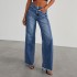 2025 new cross-border Amazon independent foreign trade women's denim trousers. Washed wide-leg denim pants