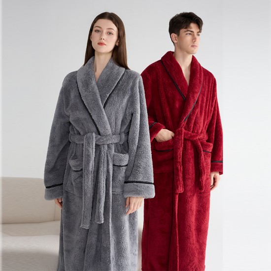 Premium, double-layered, thickened, Austrian grain fleece nightgown, new for women, winter (25 new styles), extra-long, stylish, short, warm, autumn bathrobe.