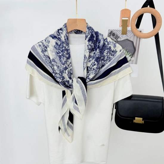 New spring and summer 90cm square scarf with Korean print, a luxurious jungle print silk scarf, a high-quality, versatile shawl for all seasons