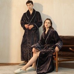End of year INSS flannel robe for men, simple, large-size coral fleece couple's bathrobe for women, long, thick, autumn and winter.
